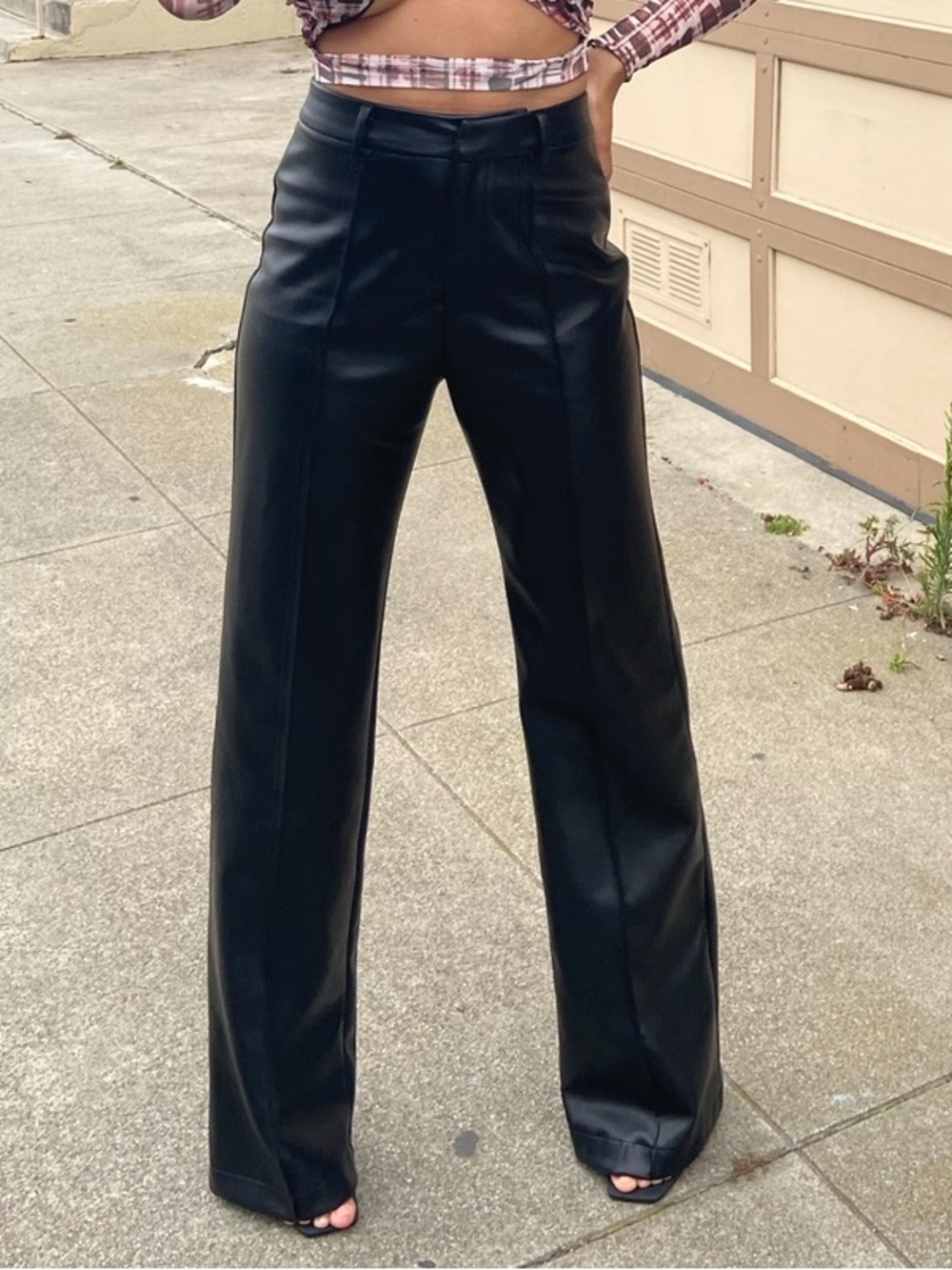 Because of Alice Leather Wide-Leg Pants